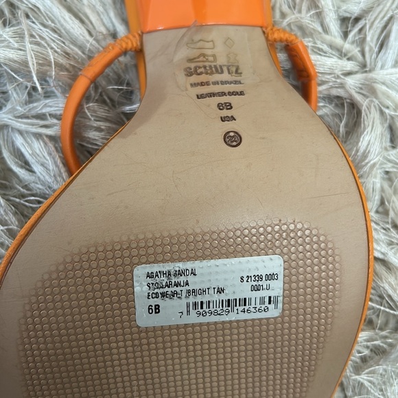 NWOB Schutz Agatha Leather Square Toe High Heel Sandals in Bright Tangerine Sz 6 - Picture 9 of 10
